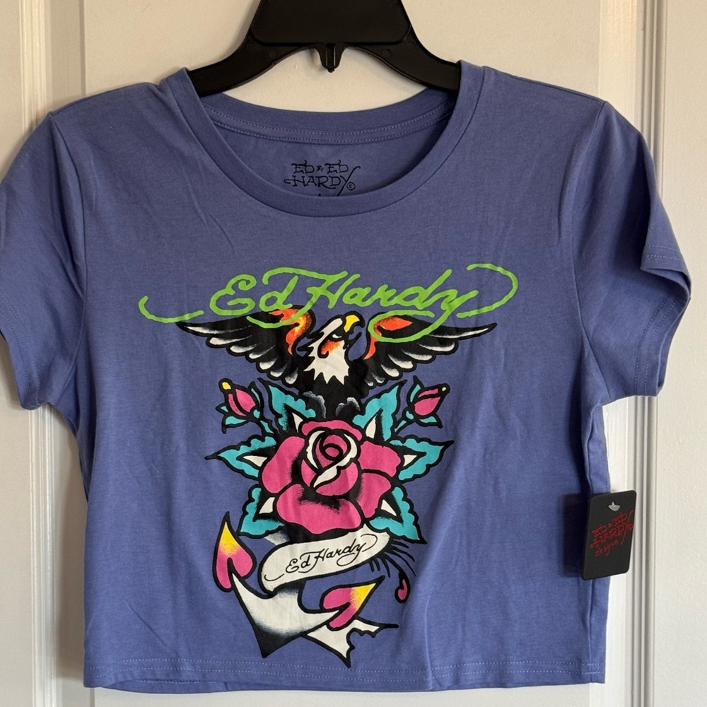 Ed Hardy Colorful Blue Crop Top